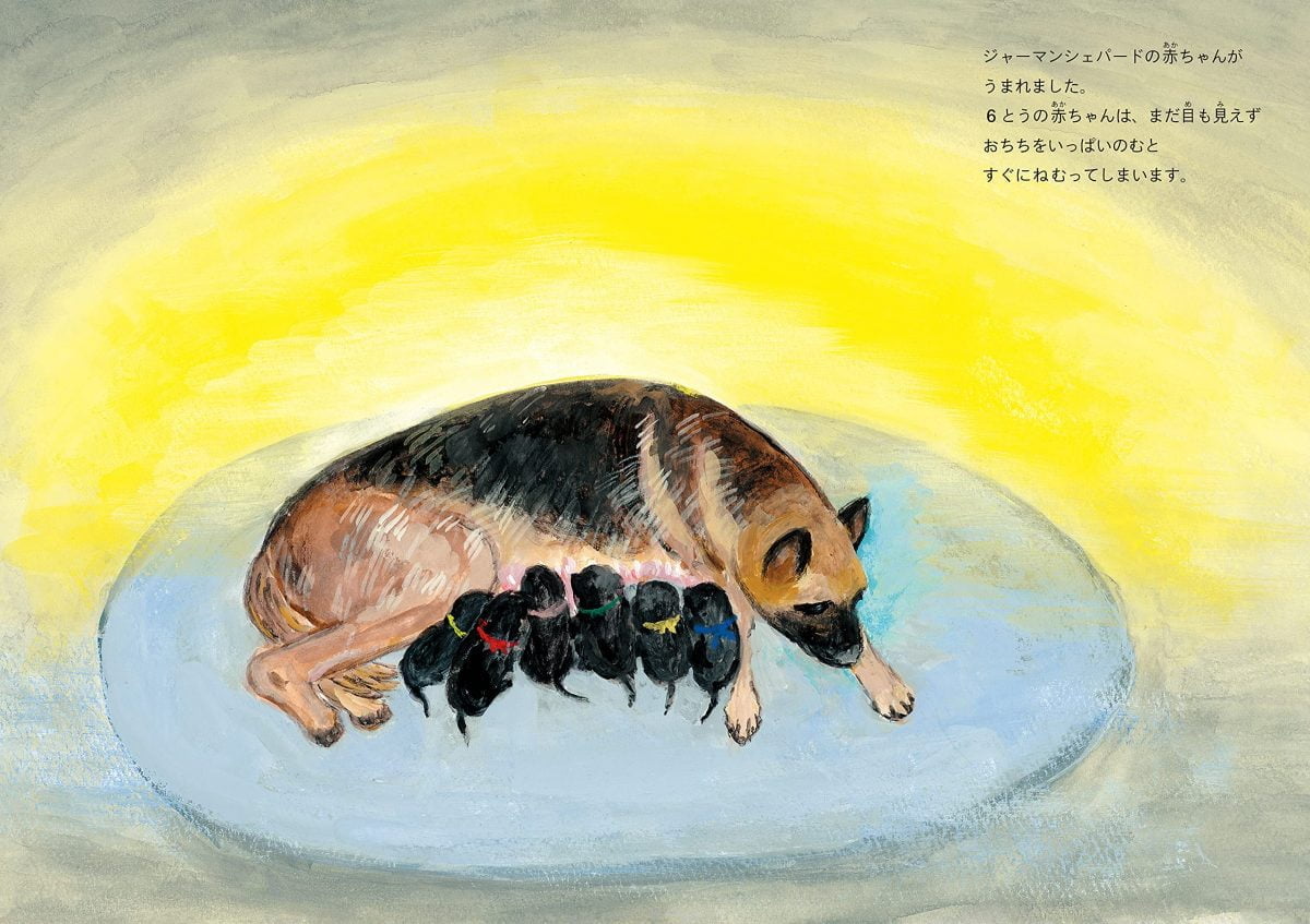 絵本「さがせ！ ミック 災害救助犬ものがたり」の一コマ