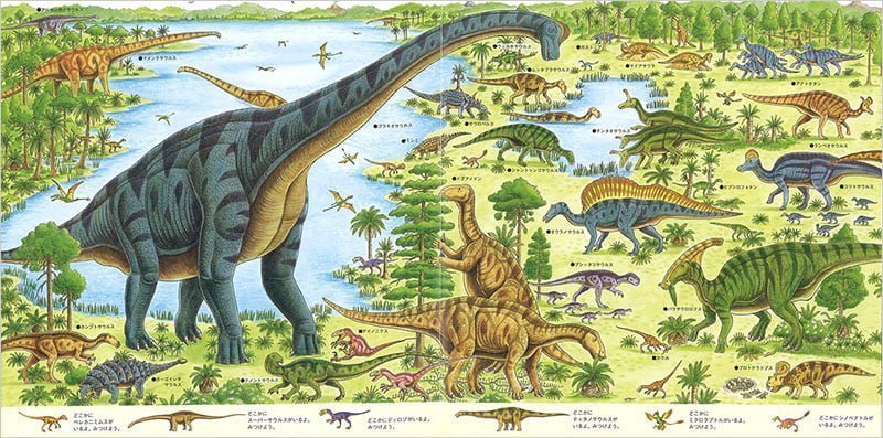 絵本「絵巻えほん　新・恐竜たち」の一コマ