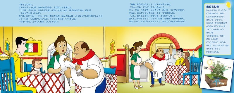 絵本「おさるのジョージ ちしきえほん やさい すくすく」の一コマ