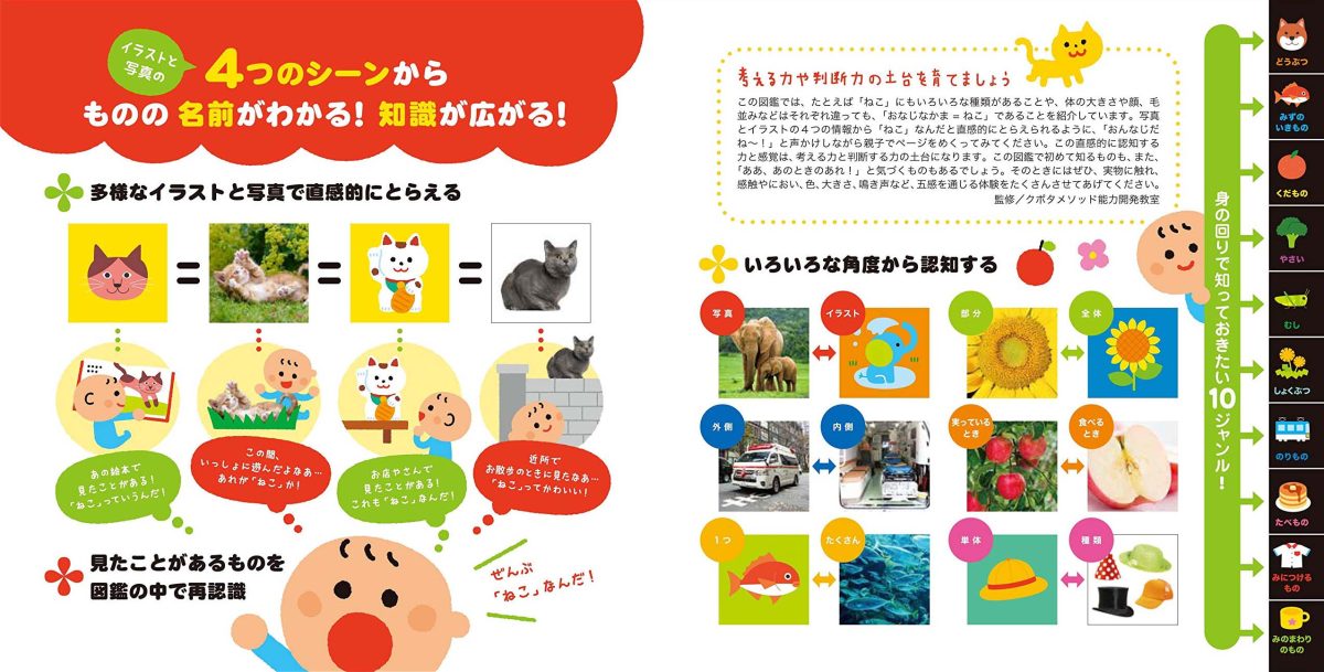 絵本「頭のいい子を育てるプチ おんなじだね！こどもなかまずかん」の一コマ