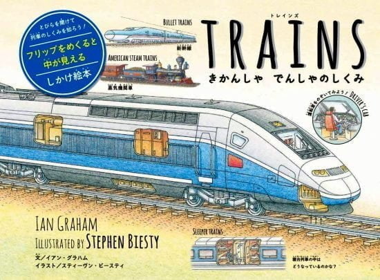 絵本「TRAINS きかんしゃ でんしゃのしくみ」の表紙（中サイズ）