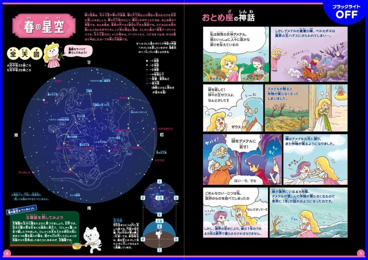 絵本「ブラックライトでさがせ！四季の星座と神話」の一コマ4